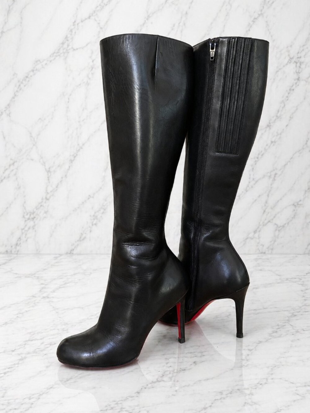 Christian Louboutin Black Napa Leather New Simple Botta Knee Length Boots 37 - Picture 4 of 15